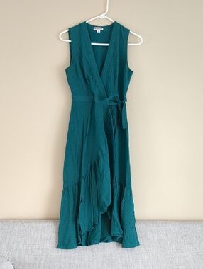 4 Whistles Green Wrap Dress Ruffle Waist Tie